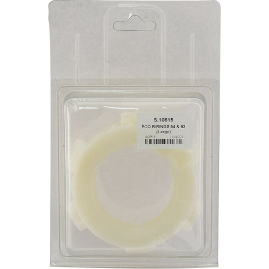 A white plastic ring labeled "ECO B/RINGS 54 & 62 (Large)" inside a clear plastic package with a hang tab, ideal for Agripak users. This product is identified by Sparex Part No. S.10815 and is made by the brand Sparex.