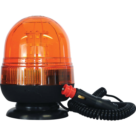 Introducing the Sparex LED Beacon (Amber), S.113215: This Class 3 interference-rated beacon light features a black base, coiled cord with cigarette lighter plug, and magnetic fixing for easy placement on 12-24V systems.