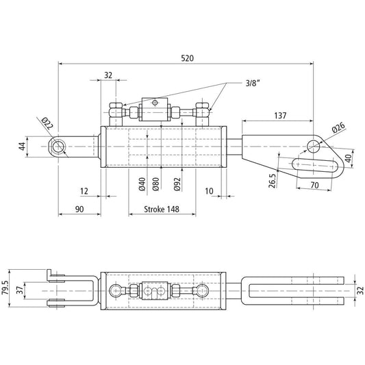 Hydraulic Levelling Box (Supplied with: Hoses), Min. Length: 520mm, Cylinder Bore: 80mm.
- S.113924 - Farming Parts