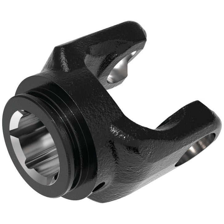 A PTO Tube Yoke (Sparex Part No.S.117834) from Sparex, designed with a star profile measuring 51 x 37mm and featuring a U-shaped open end with internal gear-like structures for mechanical connection, is ideal for Universal Joint dimensions of 32 x 76mm.