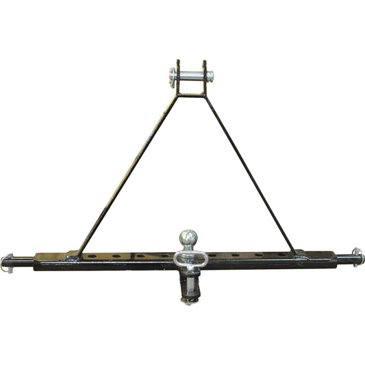 The Sparex Drawbar Hitch System (Cat. 2) features a steel hitch receiver designed for off-road use, mounted on a triangular frame with bolts, incorporating a central spherical hitch ball and specified pin diameter. This system includes 9 holes and measures 932mm (Sparex Part No.S.119469).