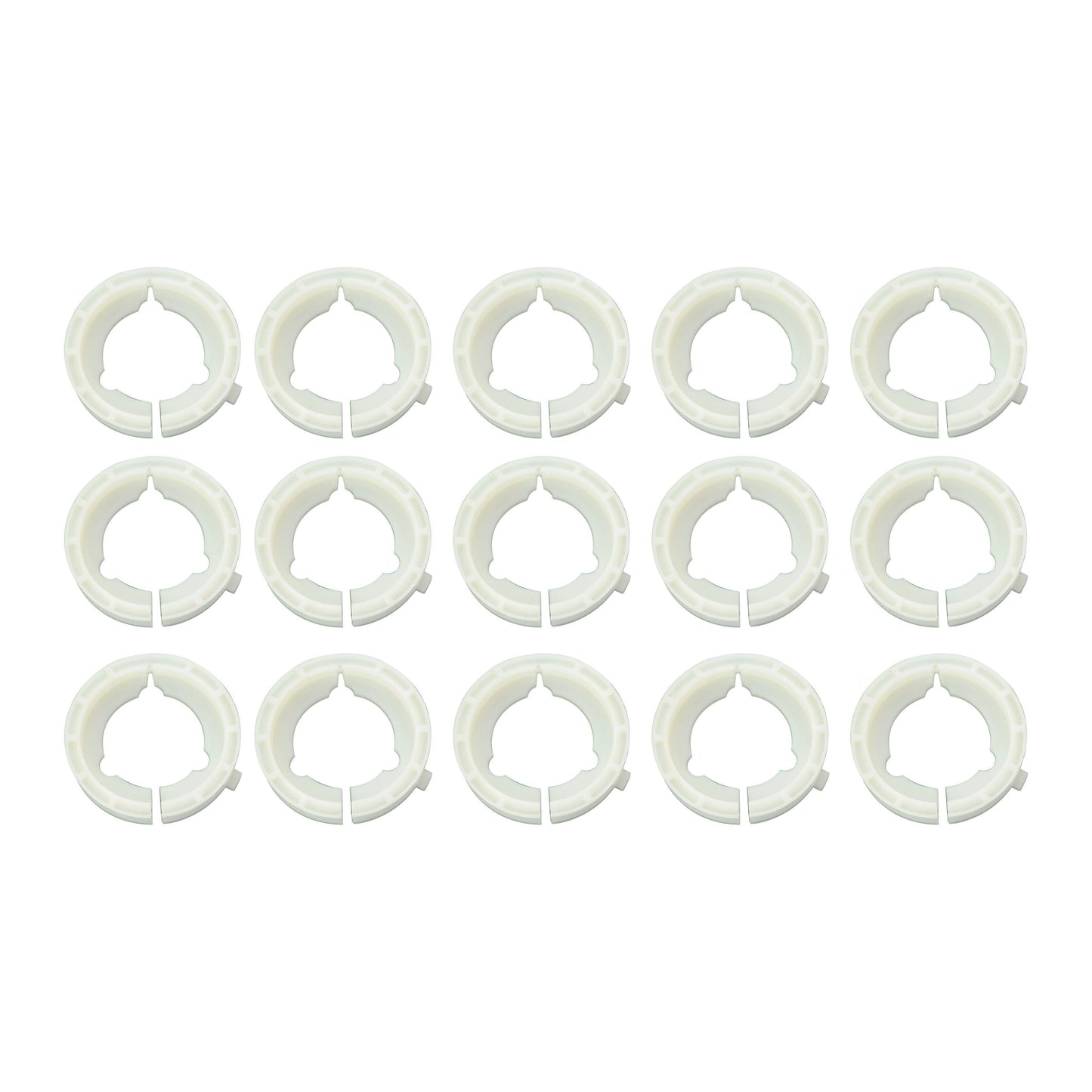 Image shows a grid of fifteen identical Plastic Bearing Sets (Sparex Part Number: S.119948) arranged in three rows of five. Each ring, under the Sparex brand GARDLOC product specifications, has an inner star-shaped cutout.