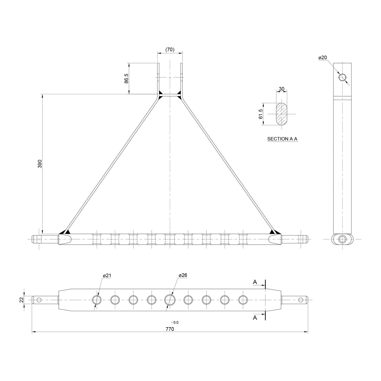 Drawbar Hitch System (Cat. 1) No. holes: 9, 730mm.
- S.144790 - Farming Parts