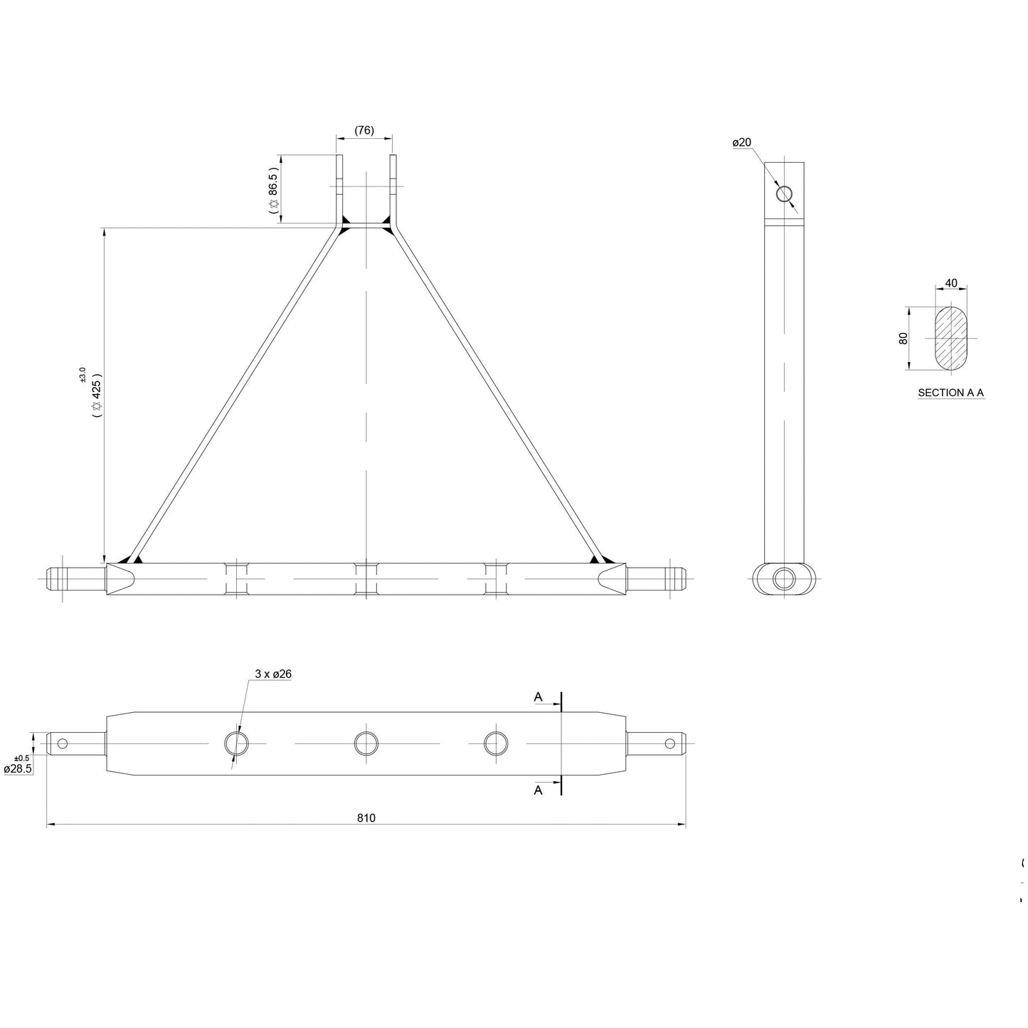 Drawbar Hitch System (Cat. 2) No. holes: 3, 770mm.
- S.144791 - Farming Parts