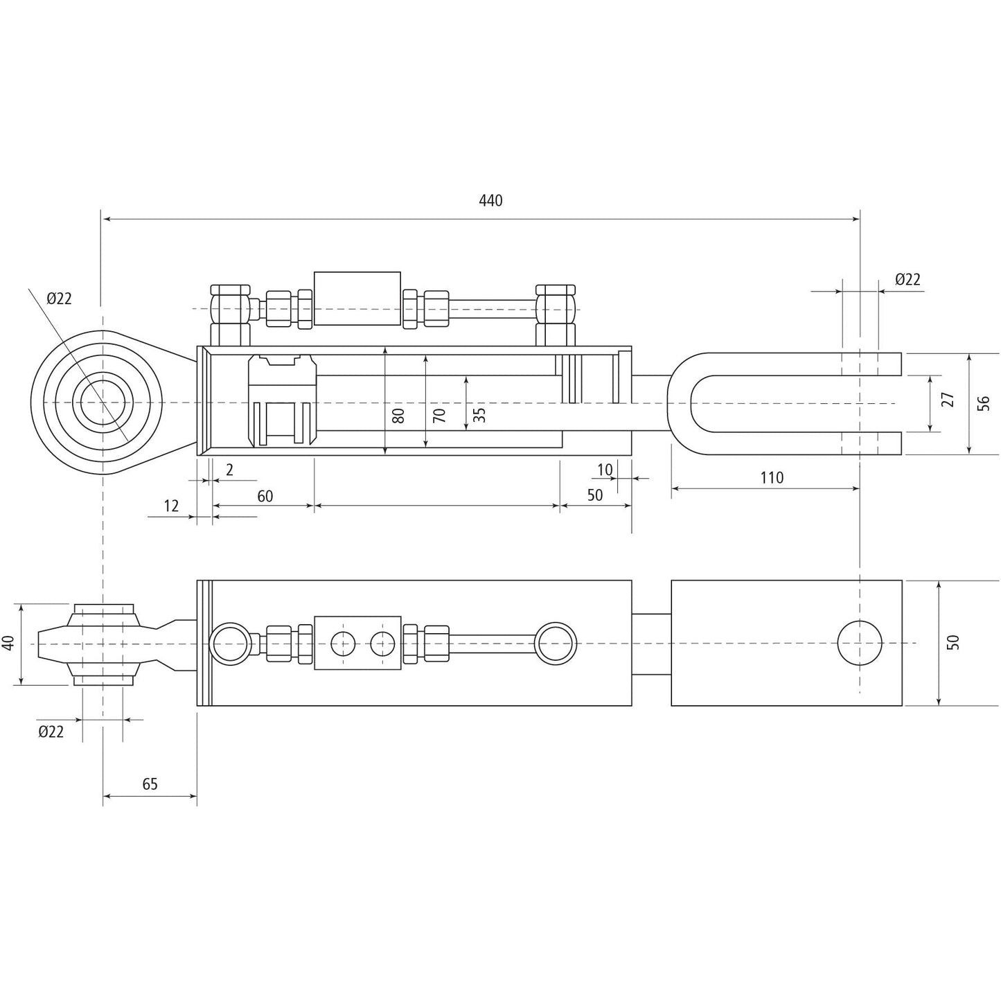 Hydraulic Levelling Box (Supplied with: Hoses), Min. Length: 440mm, Cylinder Bore: 70mm.
- S.153733 - Farming Parts