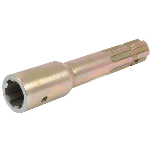 The Sparex PTO Adaptor - Female spline 1 3/8'' - 6 x Male spline 1 3/8'' - 6 with S.254 is a metallic cylindrical tool featuring a hexagonal socket end and a splined shaft, designed for optimal spline diameter, making it ideal for automotive or mechanical applications.