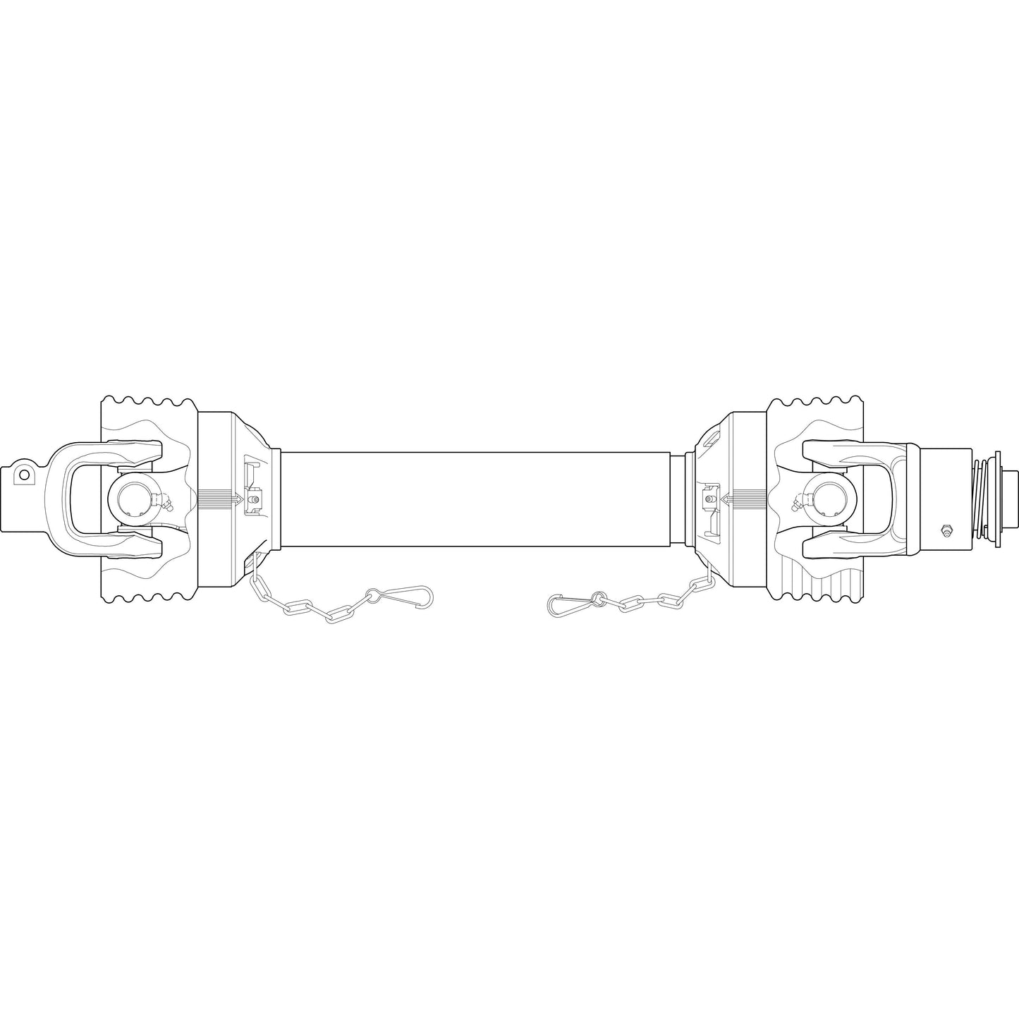 Diagram of a Sparex PTO Shaft (Lz) with a length of 1050mm, featuring detailed components on either end, including a central connecting rod and a 1 3/8'' x 6 Spline Overrunning Clutch (Clockwise) - S.26778.