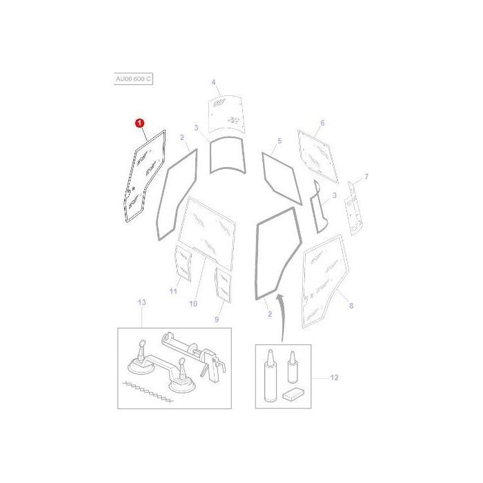 Massey Ferguson - Door Glass R/H - 3907222M1 - Farming Parts