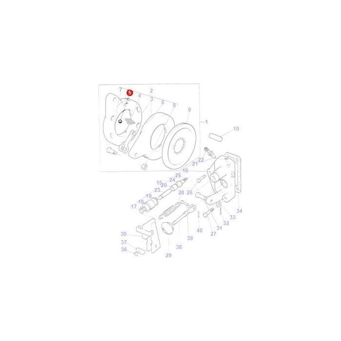 A technical diagram showing an exploded view of mechanical components for the AGCO Massey Ferguson Ball Brake Actuator (Product No. 1805984M1 - 70916538). Each part is numbered and labeled, featuring gears, screws, and other unidentified hardware.