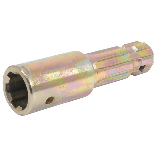 The Sparex PTO Adaptor - Female spline 1 3/8'' - 6 x Male spline 1 3/8'' - 6 with - S.4205 is a cylindrical metal socket tool featuring a hexagonal opening on one end and a notched, grooved surface on the other, ideal for use as a Standard Duty PTO Adapter.
