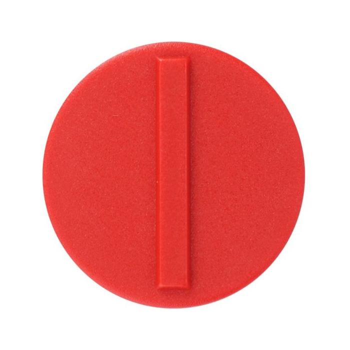 Close-up of the Massey Ferguson - Padding - 4270215M1, a round, red plastic object with a vertical raised rectangle in the center, showcasing the precision typical of AGCO's engineering.