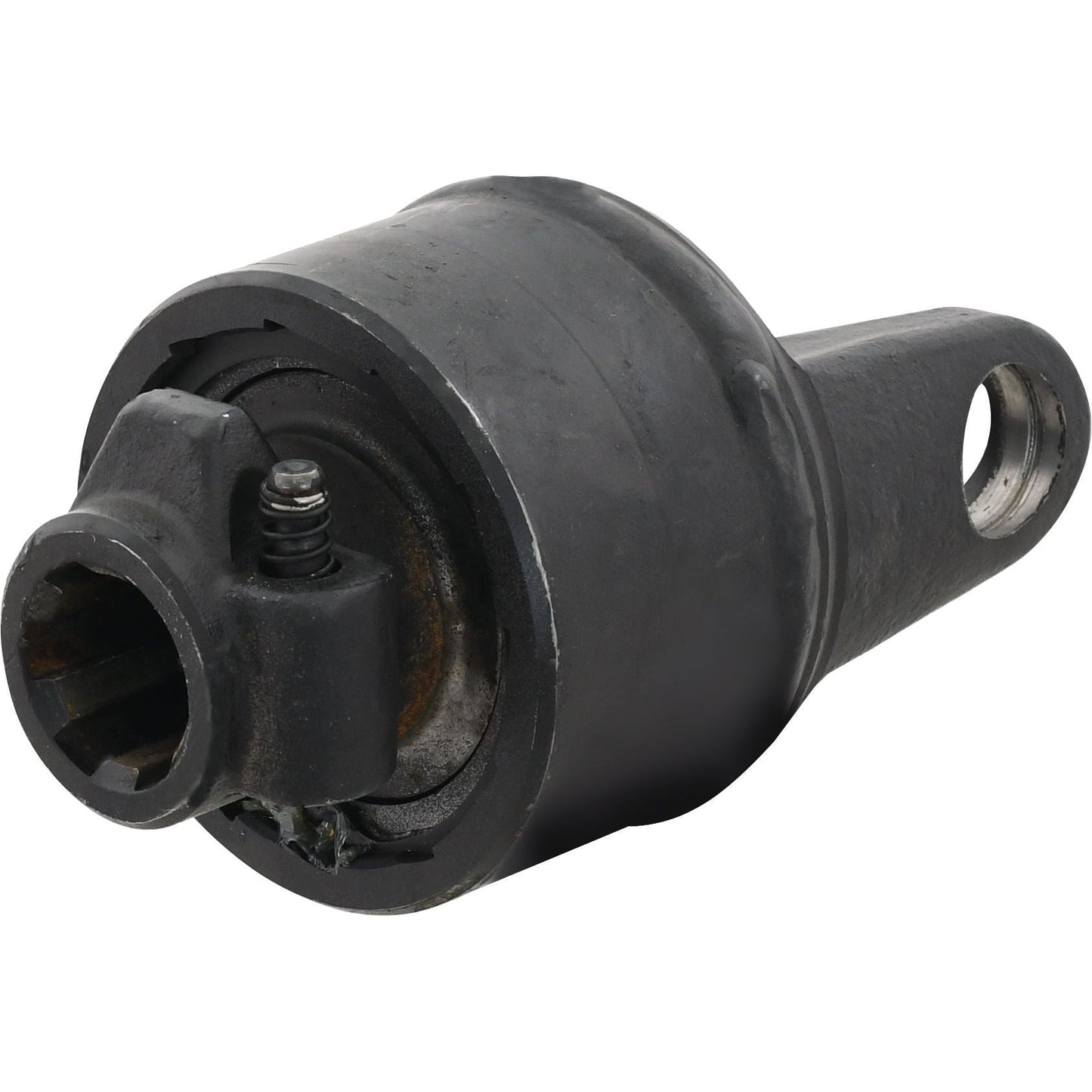 The Sparex PTO Over-Running Clutch (U/J Size: 27 x 74.5mm) with a 1 3/8''-6 Spline (S.6045), featuring a cylindrical body with a robust black metal construction, a protruding nozzle, and a side hole, is ideal for integration in the German Series.