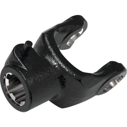 A close-up of the Sparex PTO Yoke - Quick Release (U/J Size: 35 x 94mm), showcasing its black metal construction with a 1 3/8''-6 splined bore and two open prongs, from the Weasler PTO Series, Sparex Part No.S.6098.