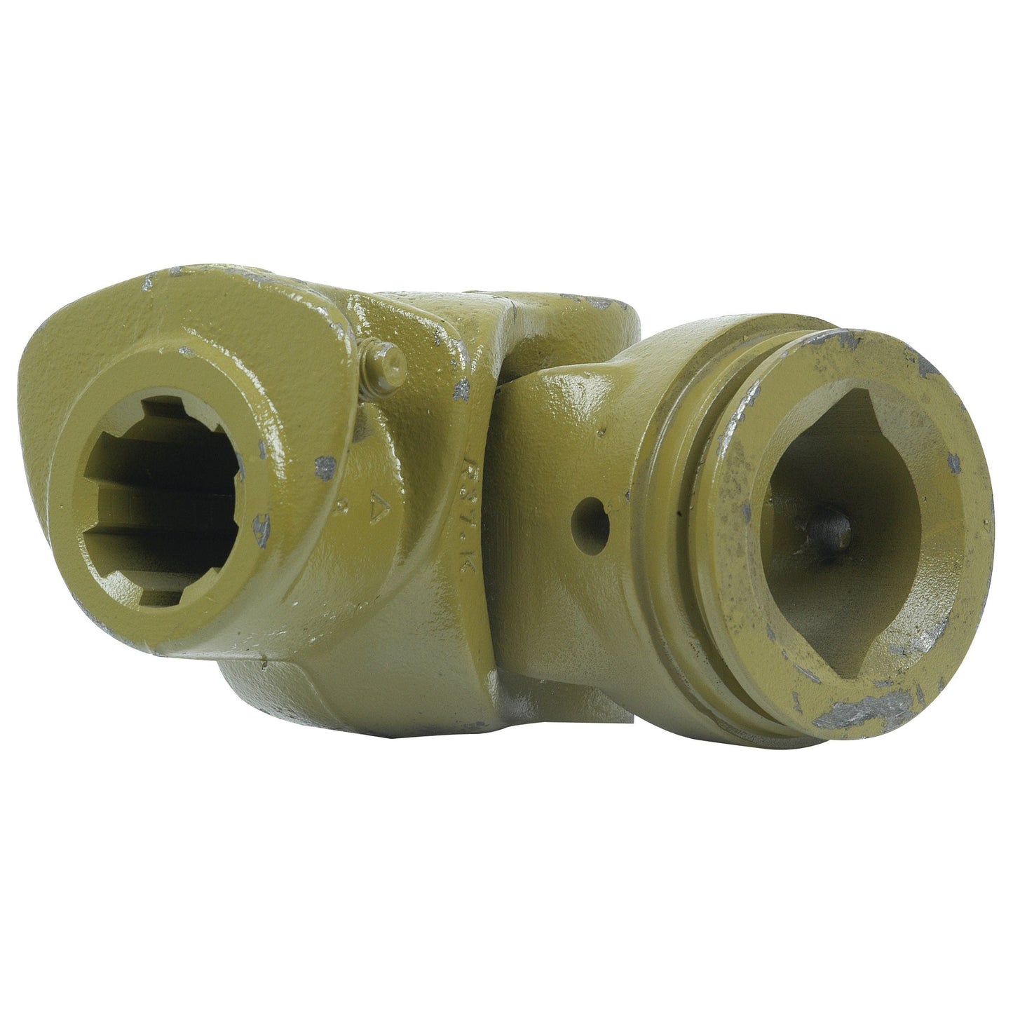 A close-up of a yellow metallic mechanical component with hexagonal openings on both ends, likely the Sparex PTO Coupling (U/J Size: 23.8 x 61.2mm) featuring a 1 3/8''-6 Spline Lemon profile and measuring 40 x 34.5 x 4mm, identified as Sparex Part No.S.6423.