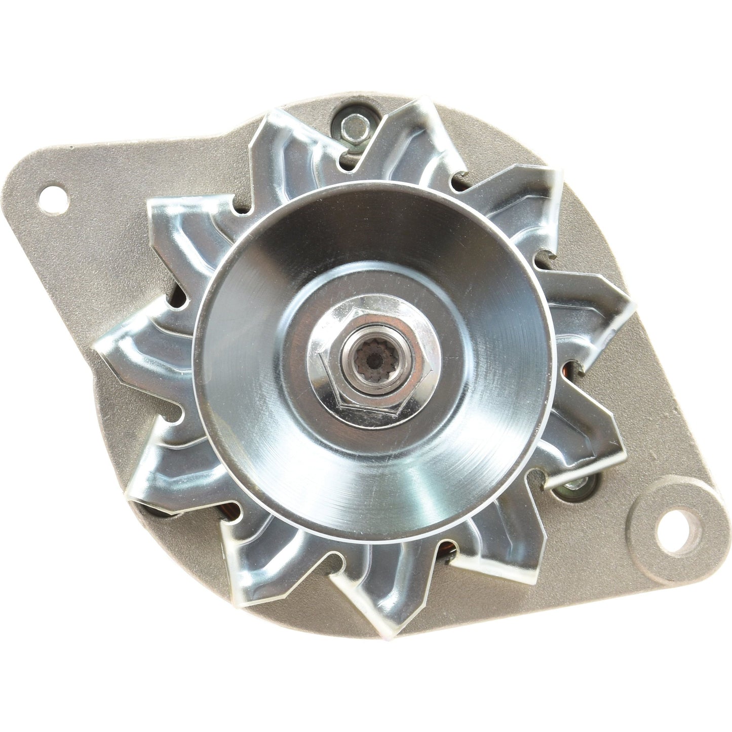 A metallic car alternator from Sparex, featuring a ribbed surface, a central Single Groove Pulley, bolts, and a fan-like structure for cooling. It is the Mahle Alternator (14V, 33 Amps) and can be identified as Sparex Part No. S.35955.