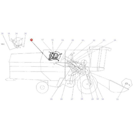 Diagram of a Massey Ferguson Combine from the 7200 Series featuring the AGCO Belt PROP. PUMP AND HYDR. PUMP (part number D41990013), with numbered parts and components indicated by lines and annotations.