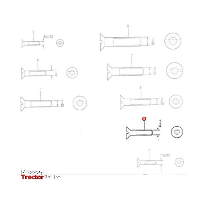 Bolt 1/4x5/8unc CSK Slotted Hd - 354023X1 - Massey Tractor Parts