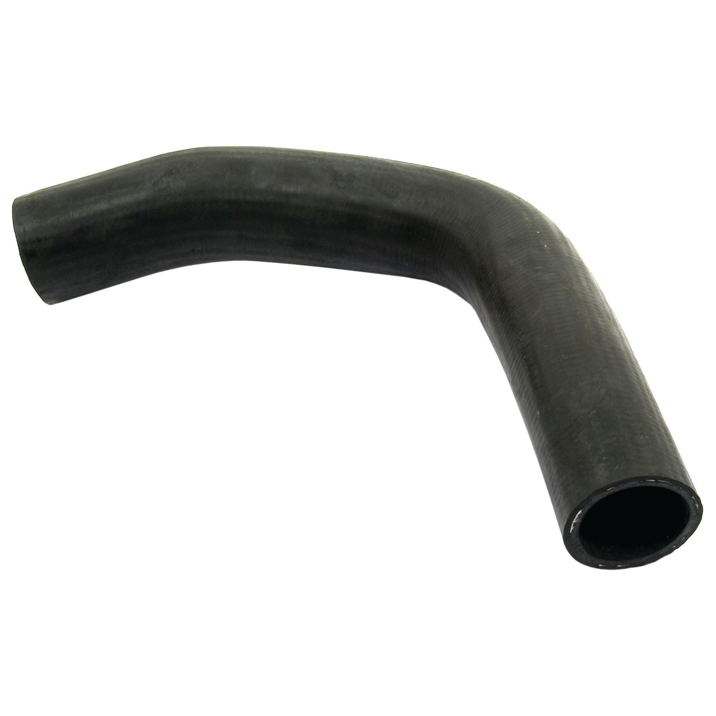 A black Bottom Hose with a 90-degree bend, featuring a Sparex S.4330 hose clip, viewed on a white background. The inner diameter of both ends of the hose is 38mm.