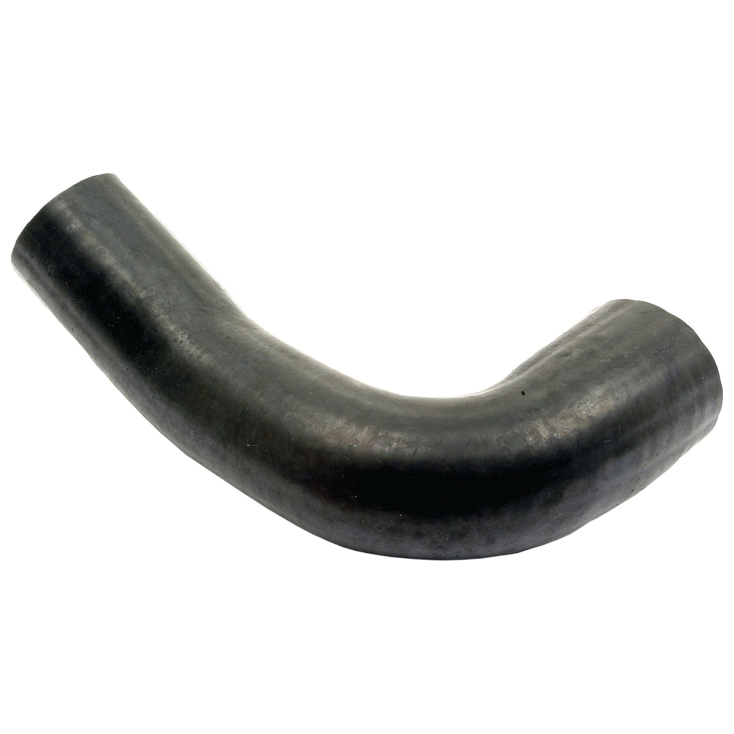 A black rubber Bottom Hose with a curved shape, featuring an inner diameter of 50mm at the smaller end and 55mm at the bigger end, ideal for use with hose clips on Massey Ferguson machinery. Available as Sparex Part No. S.43135.