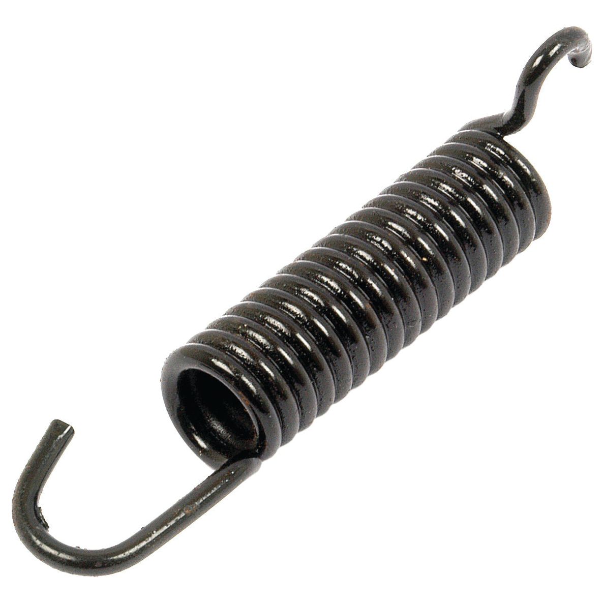 The Sparex Brake Shoe Return Spring, Part No. S.1785, is a coiled metal spring with hooks on both ends designed for tension applications, suitable for Ford/New Holland or Massey Ferguson machinery.