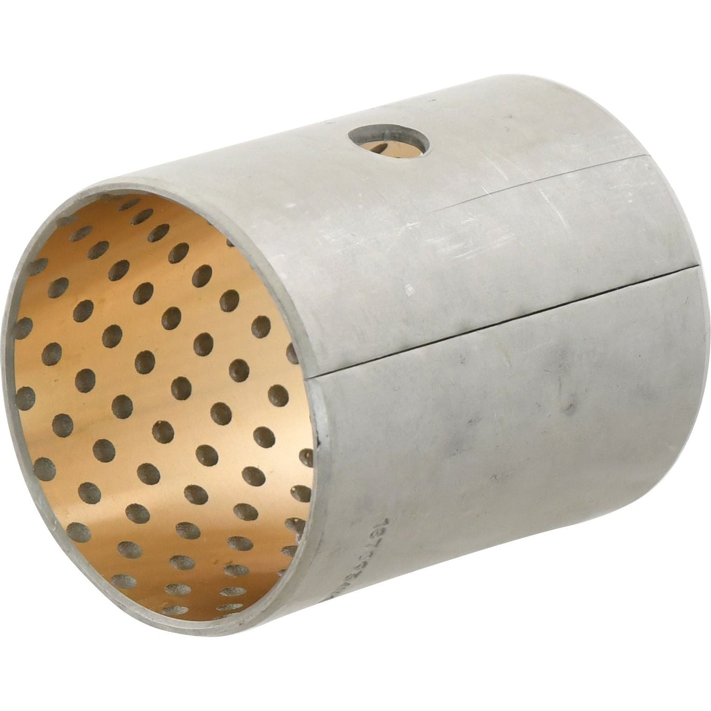 The Sparex Bush (Part No. S.41376) is a cylindrical metal bushing featuring a perforated inner layer, smooth outer layer, and a single hole on the side, making it ideal for use in Massey Ferguson machinery.