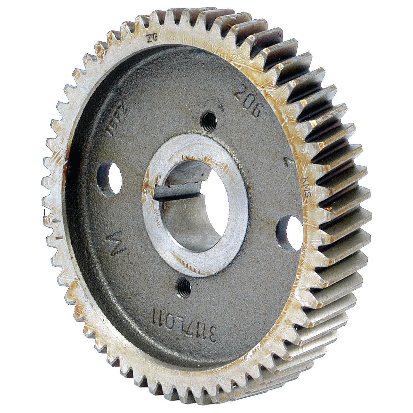 Close-up view of the Sparex Camshaft Gear - S.40522 with a central hole, featuring visible teeth around the outer edge and small rust spots—a crucial piece for any Massey Ferguson machinery.