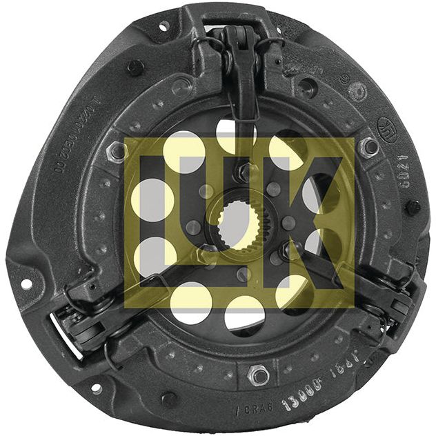A close-up image of a black cast iron Clutch Cover Assembly - S.145233, featuring a yellow and black Sparex manufacturer's logo in the center background.