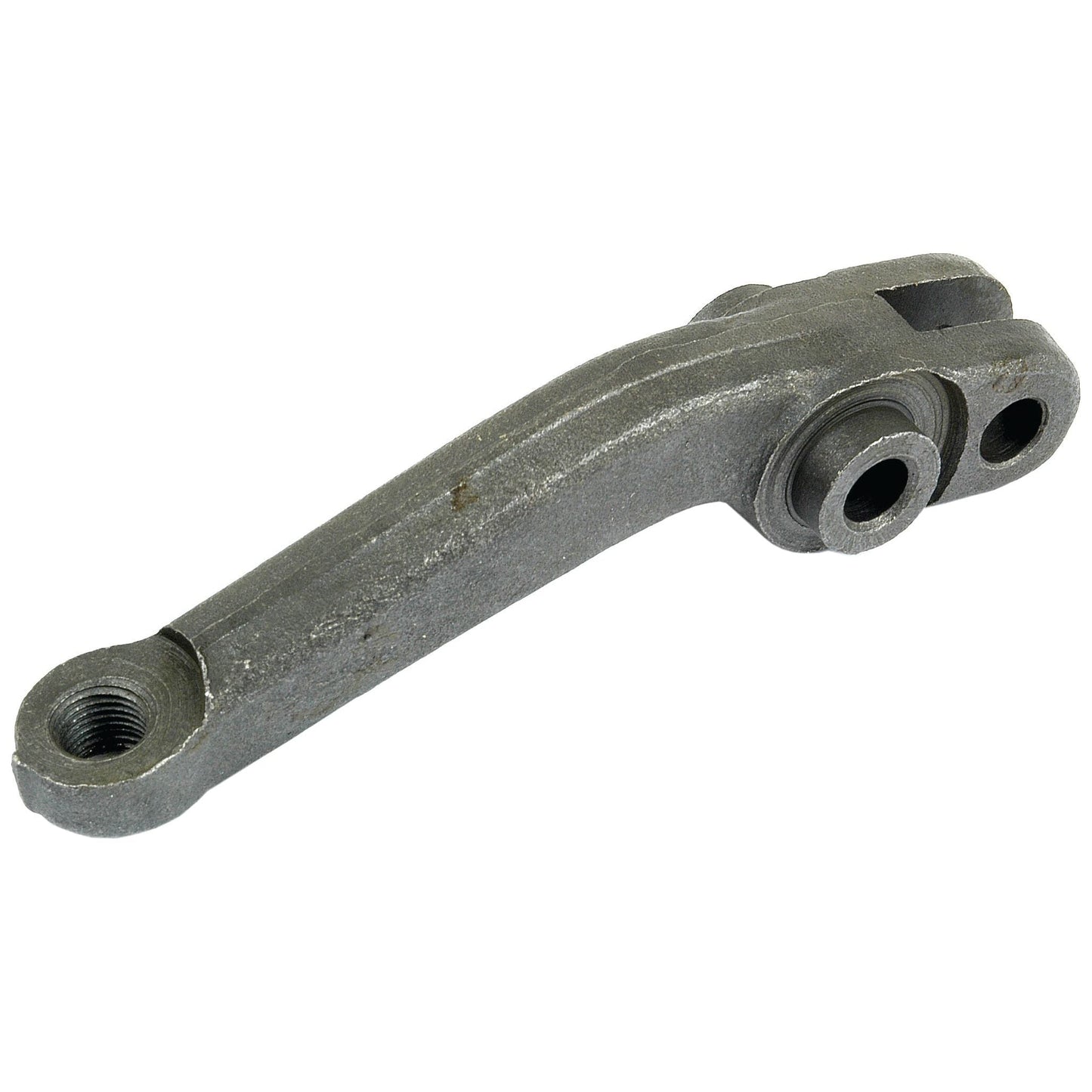 The Clutch Finger (Sparex Part No. S.40686) by Sparex is a metallic toggle lever arm with a cylindrical base, featuring two holes and a threaded end on the protruding arm.