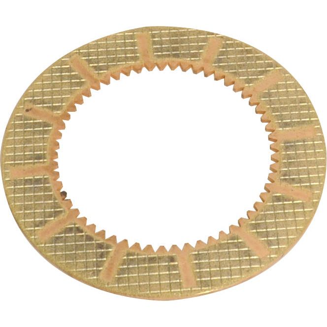 A circular metallic disk with a grid pattern, featuring evenly spaced radial slots and a serrated inner circle, this 134.8mm disc component named Clutch Plate - S.119793 by Sparex is made from sintered bronze and commonly used in Massey Ferguson machinery.