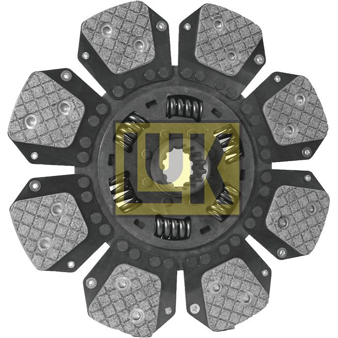 Image of a Sparex S.72891 Clutch Plate featuring a six-puck design with cerametallic lining, a central hub, and torsion sprung springs.
