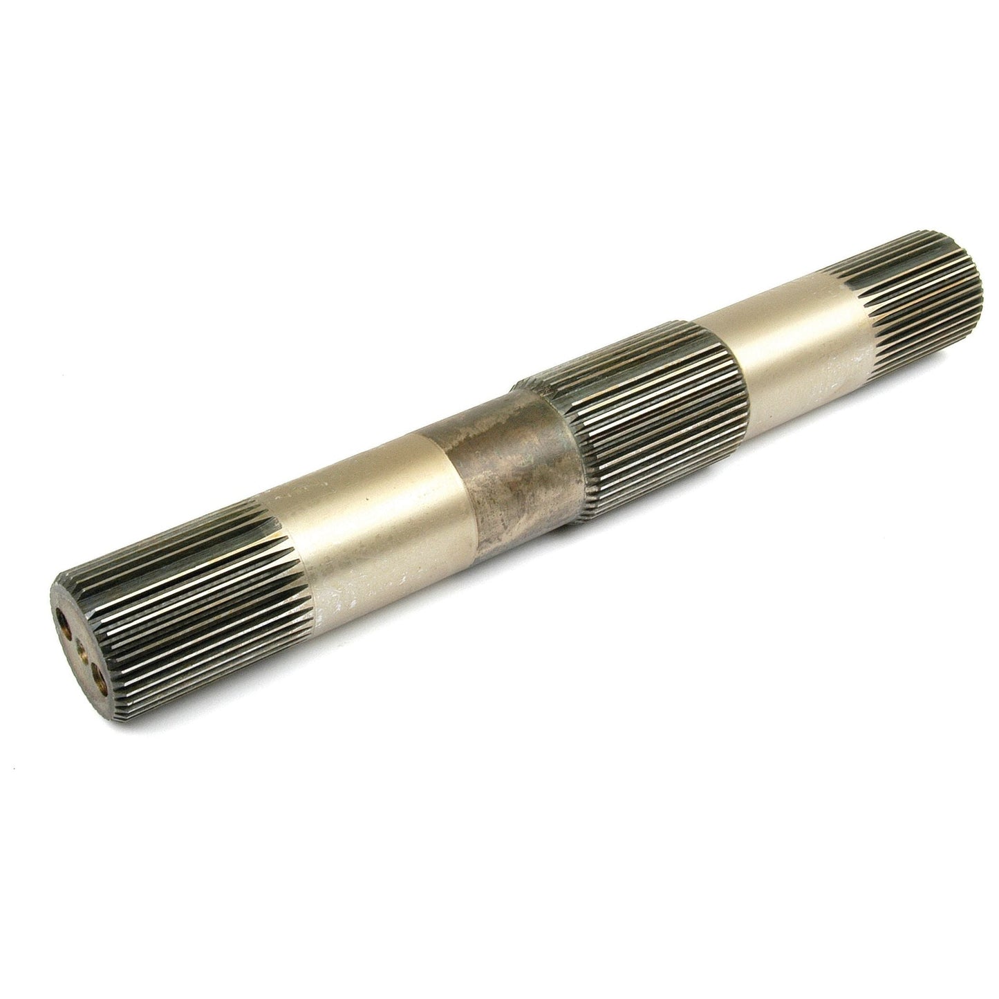 The "Cross Shaft" with Sparex Part No. S.41356 is a metal splined shaft featuring multiple ridges and a cylindrical shape, used in machinery like Landini for torque transmission.