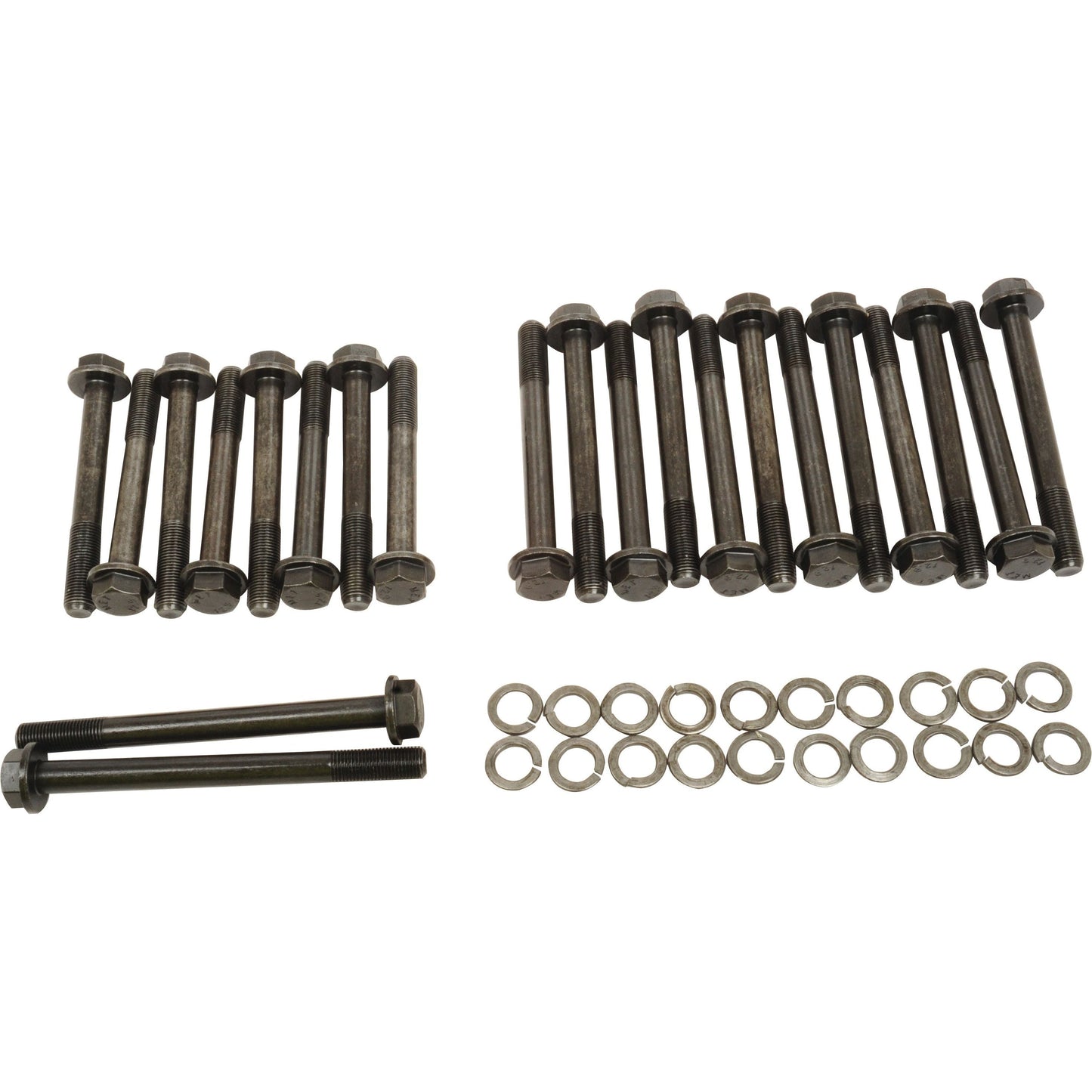 Cylinder Head Stud Kits (S.43679) from Sparex, essential for any engine manufacturer, are meticulously arranged on a white surface.