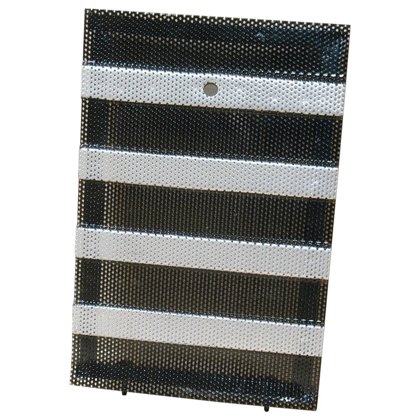 The black mesh magazine holder, featuring five silver horizontal bands and a small metal base, is reminiscent of the sleek Sparex Door Grille (Part No. S.41210).
