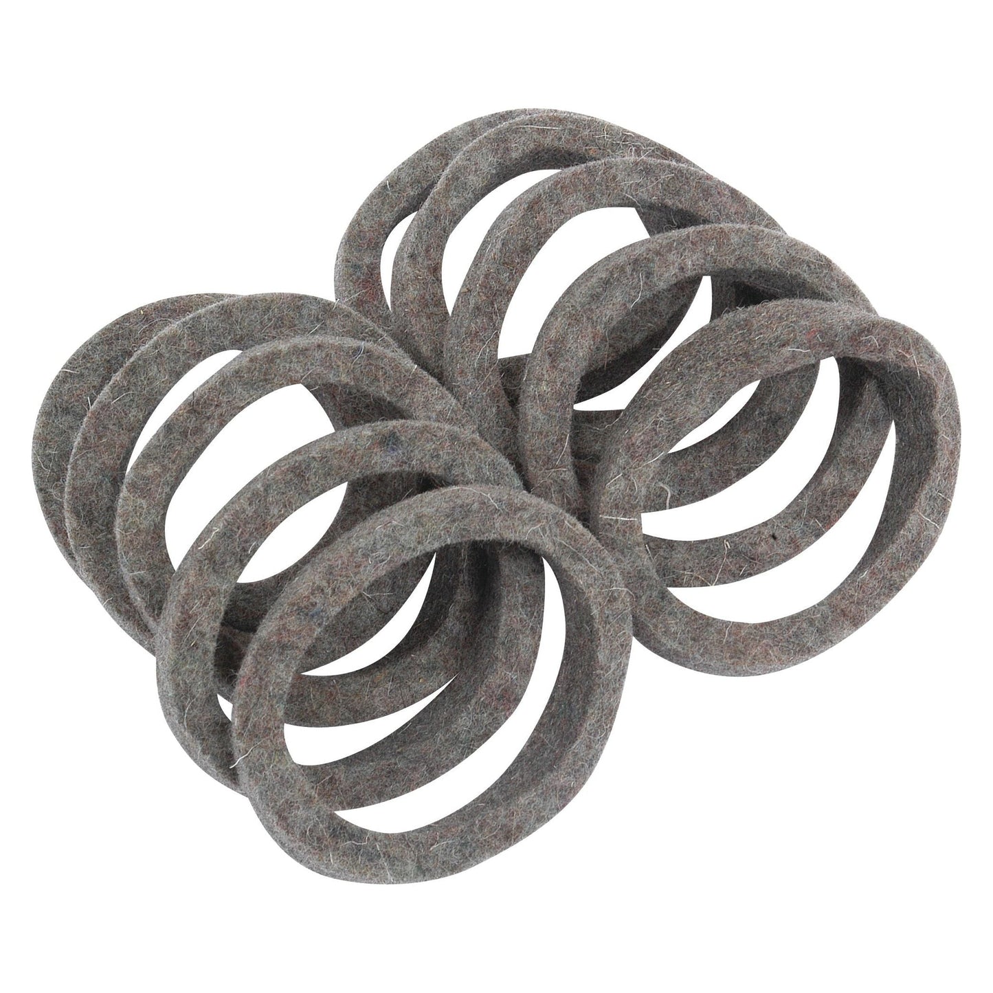 A scattered pile of Dust Seal - Felt gaskets (Sparex Part No. S.41570), ideal for use as dust seals or replacement components in Massey Ferguson machinery.