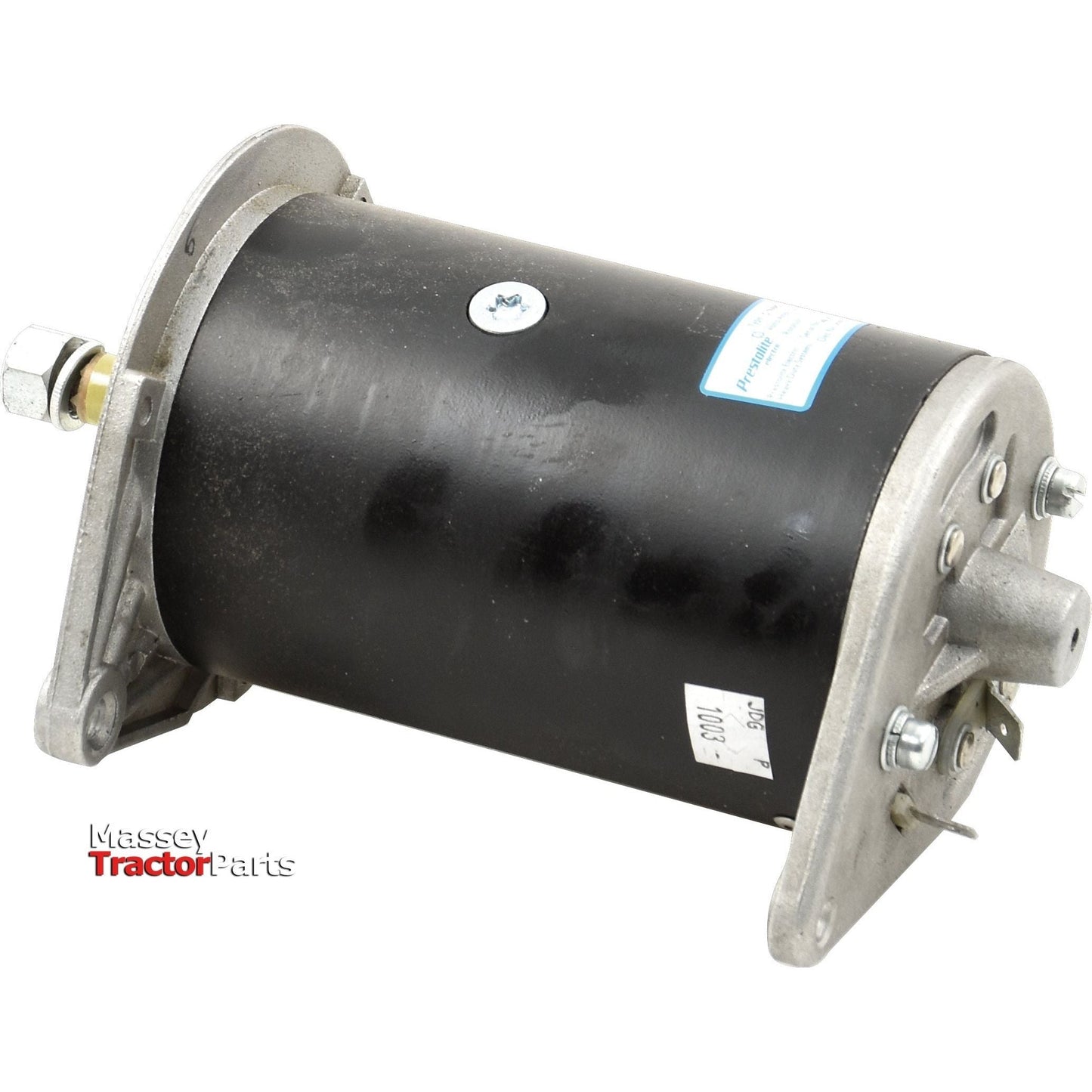 Electric starter motor for tractor, featuring a cylindrical black body with metal mounting flanges and electrical connections at the ends. Compatible with Case IH models, it pairs seamlessly with the Sparex Dynamo 11 Amps (Sparex Part No. S.43109) system.