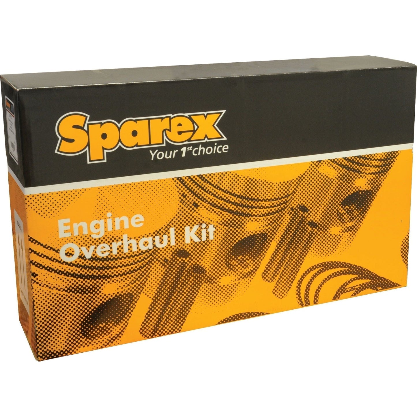 A box labeled "Sparex Engine Overhaul Kit without Valve Train (Finished) - S.41909" with a yellow and black design featuring piston images, suitable for the A4.236 Engine Model.