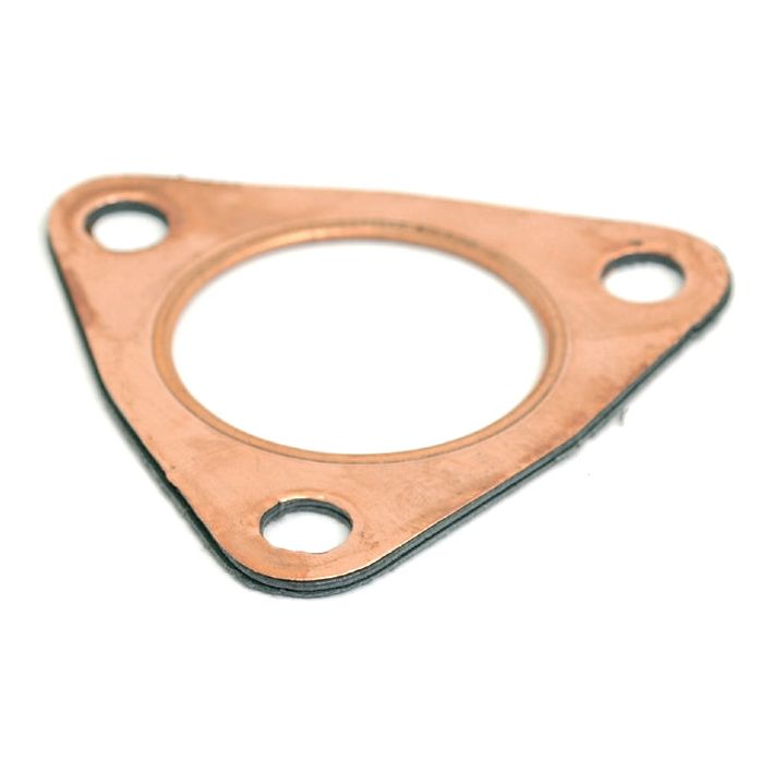 Exhaust Manifold Gasket with three holes, one in each corner and a larger one in the middle. Ideal for use with a Ford Perkins Engine or connecting a manifold to a 180° elbow. Available from Sparex, Part No.S.40646.