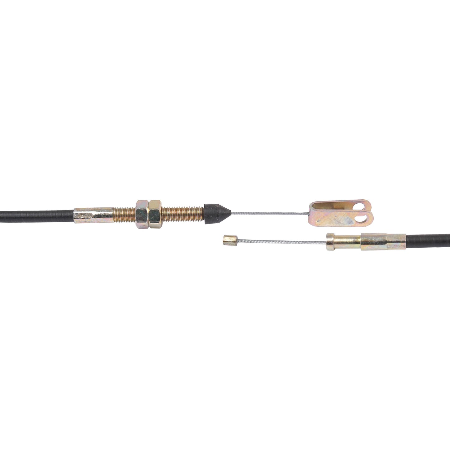 The Sparex Foot Throttle Cable (Part No. S.41846) for Massey Ferguson is 1200mm long with an outer cable length of 1073mm, featuring a threaded section, a cylindrical end, and a forked connector, all displayed on a white background.