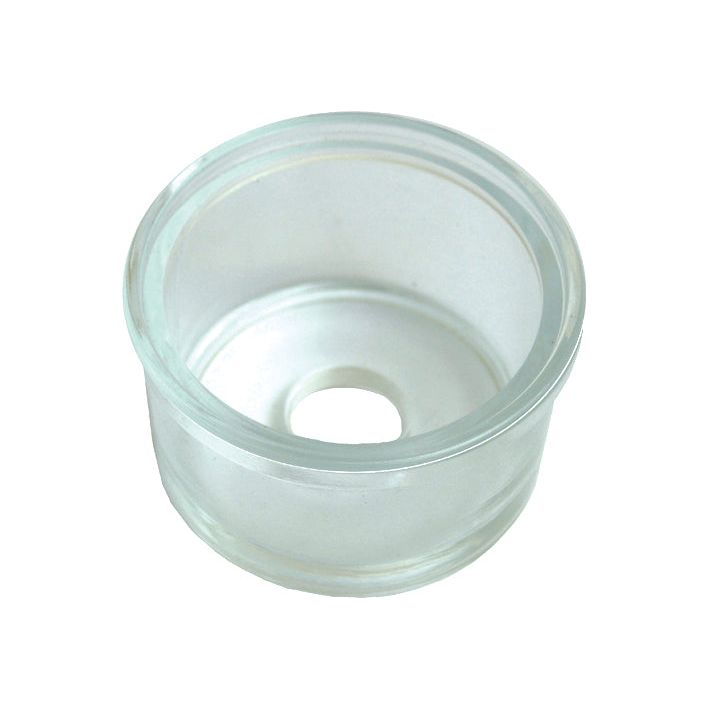 A clear, cylindrical glass component with a hole in the center, resembling a large glass washer, described as the Fuel Bowl under Sparex Part No. S.40571 from the brand Sparex.