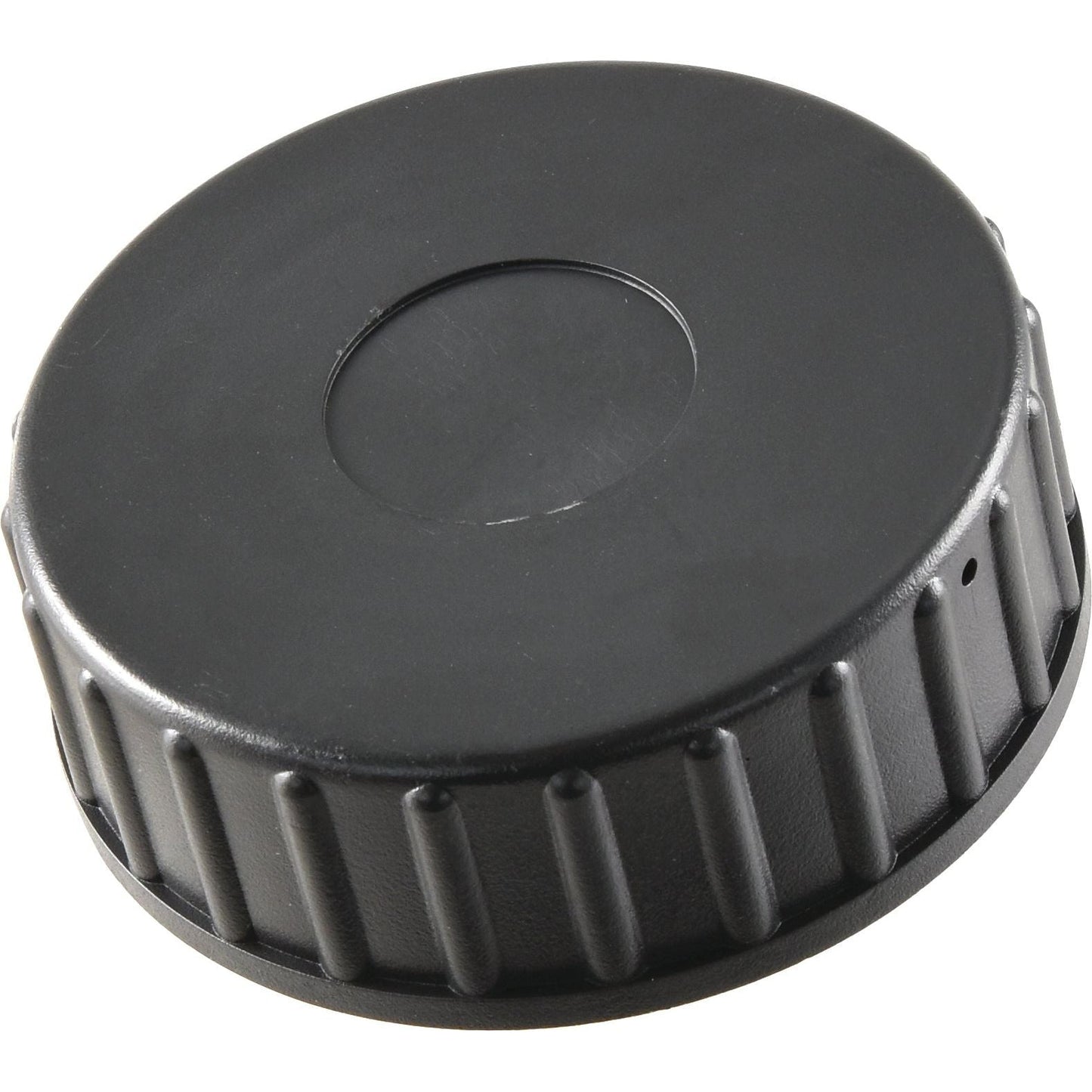 A Sparex Fuel Cap (S.44132) in black, featuring a round shape with ridges and a circular raised center.
