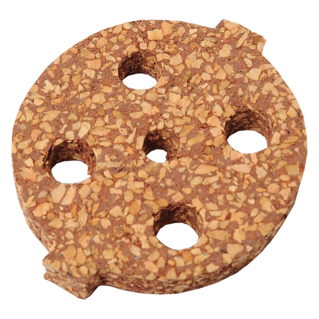 A round cork gasket with five holes of varying sizes, the Sparex Fuel Filter Gasket (Part No. S.43777) is designed for creating a seal in machinery or plumbing applications, particularly compatible with Massey Ferguson equipment.