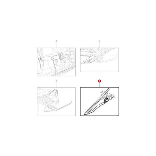 Diagram showing the step-by-step process of installing or adjusting a Massey Ferguson Grain Lifter (D26734201) by AGCO. Four illustrated frames detail different stages and views of the activity, ideal for 7240 and 7200 Series models.
