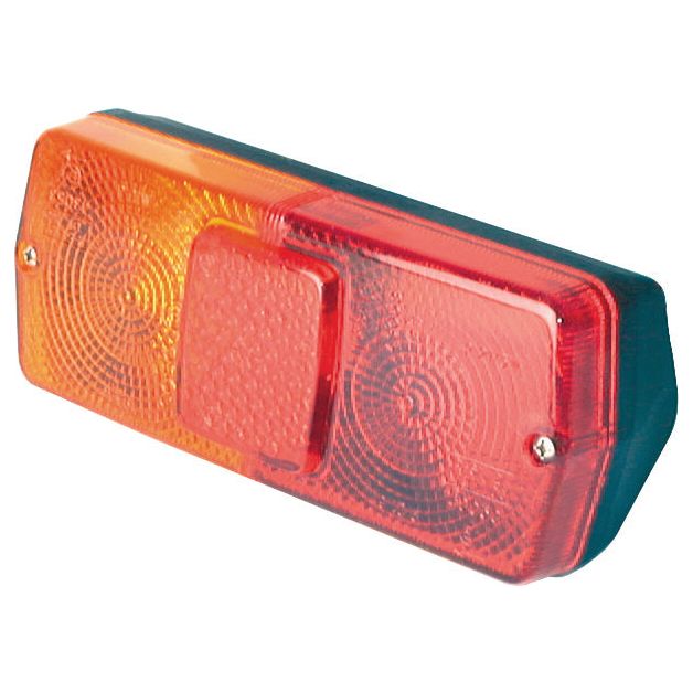 A red and amber rectangular Sparex Rear Combination Light, (Halogen), LH, 12V - S.42188 with screw fastenings on both sides, incorporating Halogen technology for brighter illumination for Brake, Tail, and Indicator functions.