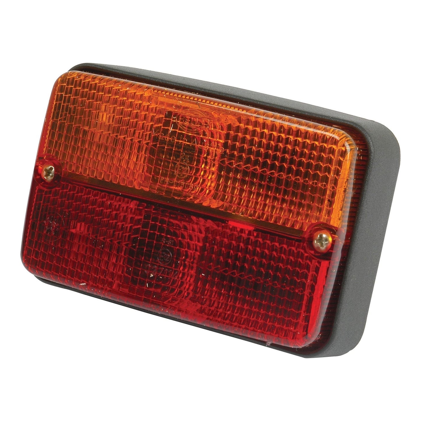 A Sparex Rear Combination Light (Halogen), 12V - S.41400, featuring an amber upper section and a red lower section, crafted from durable polycarbonate for longevity. This versatile Brake/Tail/Indicator ensures excellent visibility on the road and is suitable for both right-hand and left-hand applications.