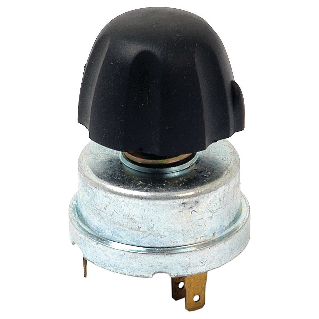 The Sparex Head Light Switch (Part No. S.48032) features a black knob and three brass terminals, making it ideal for lighting applications.