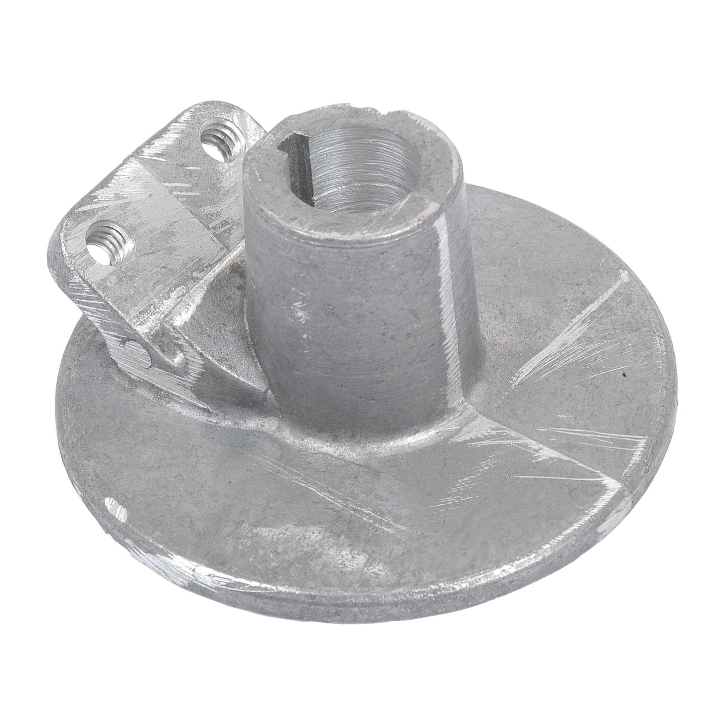 The Sparex Hydraulic Lift Control Plate (Part No. S.66515) is a metal hardware component featuring a cylindrical protrusion, two holes on a flat tab, and a circular base, commonly used as a control lever in Ford / New Holland machinery.