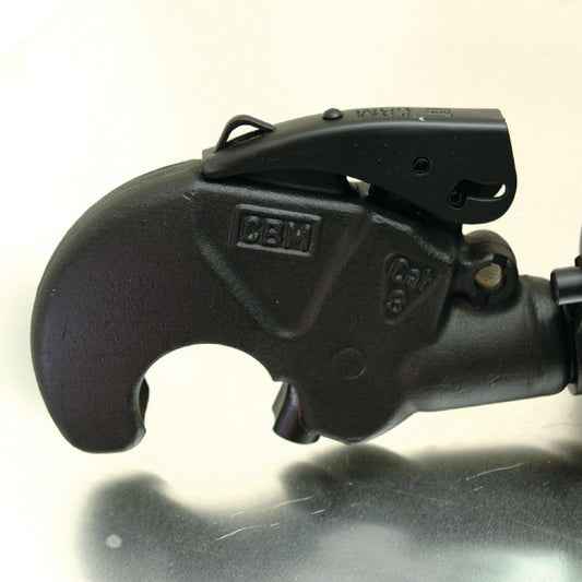 Close-up view of a black Sparex Hydraulic Top Link (Cat.28mm/3) Knuckle and Q.R CBM Hook, with an 80mm cylinder bore and labeled "CBM," connected to a hose set. The part number is S.399713, and the minimum length is 695mm.