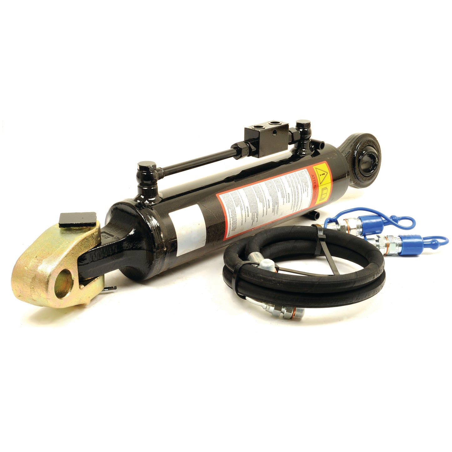 The Sparex Hydraulic Top Link (Cat.3/3) with Knuckle and Ball, featuring a 120mm cylinder bore and minimum length of 760mm, includes connectors and attached hoses designed for machinery operations and hydraulic systems, making it ideal for tractor applications. The hose set ensures efficient performance, while the compatible Sparex parts guarantee reliability. This product's part number is S.119712.