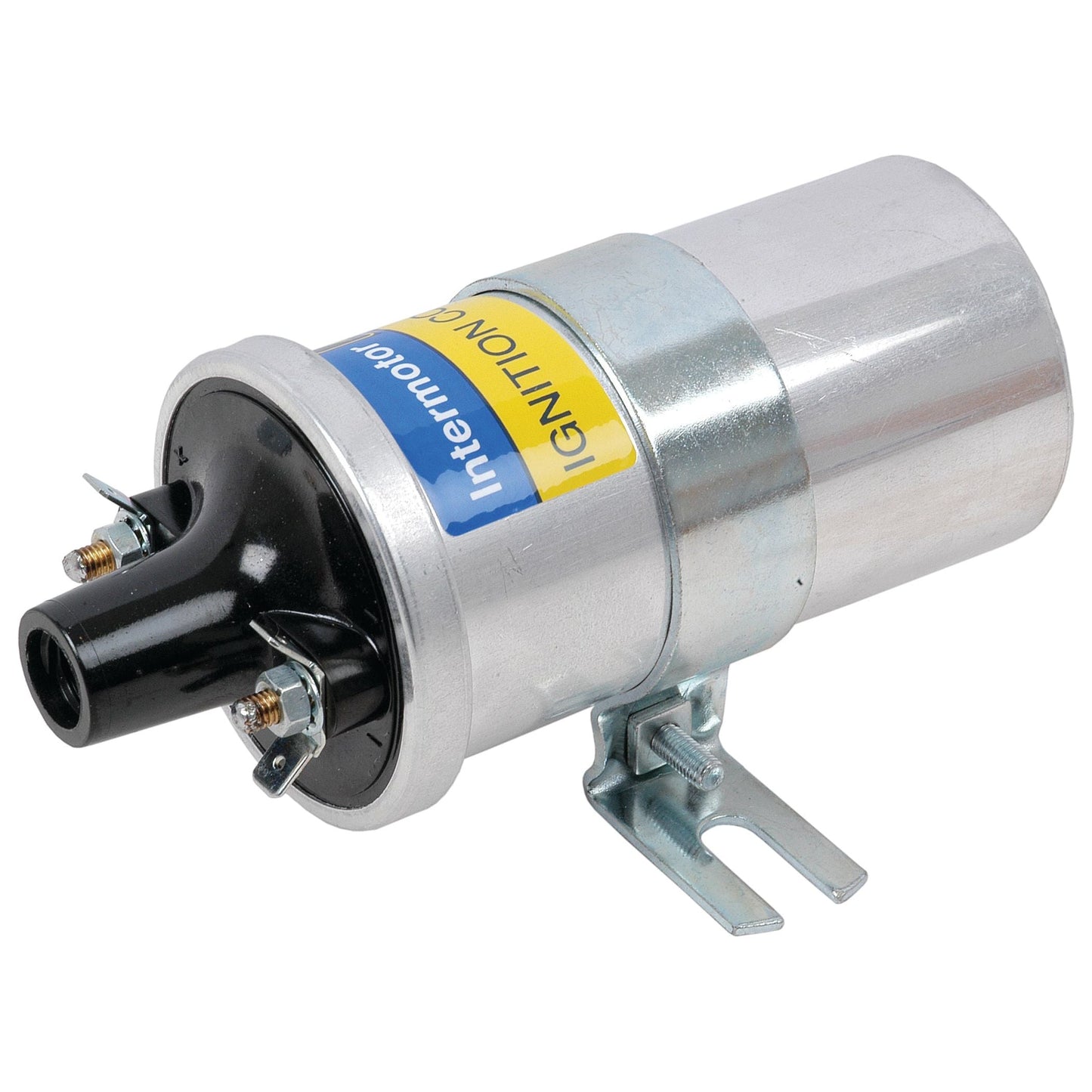 Close-up of a cylindrical automotive ignition coil, featuring a metallic body, a label on the side marked Sparex S.42377, and two terminals at the top end for electrical connections with screw-in leads.