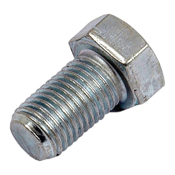 Close-up of a single Imperial Setscrew, featuring a 7/16''x2'' UNF (DIN 933) threaded shaft and hexagonal head, designed for fastening or assembly purposes. The bolt appears metallic with a shiny zinc-plated finish and boasts a tensile strength of 8.8. This product is part S.4903 from the Sparex brand.